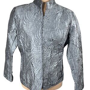 Chico's Quilted Jacket Silver Gray Size M Medium (1) Mock Neck Full Zip
